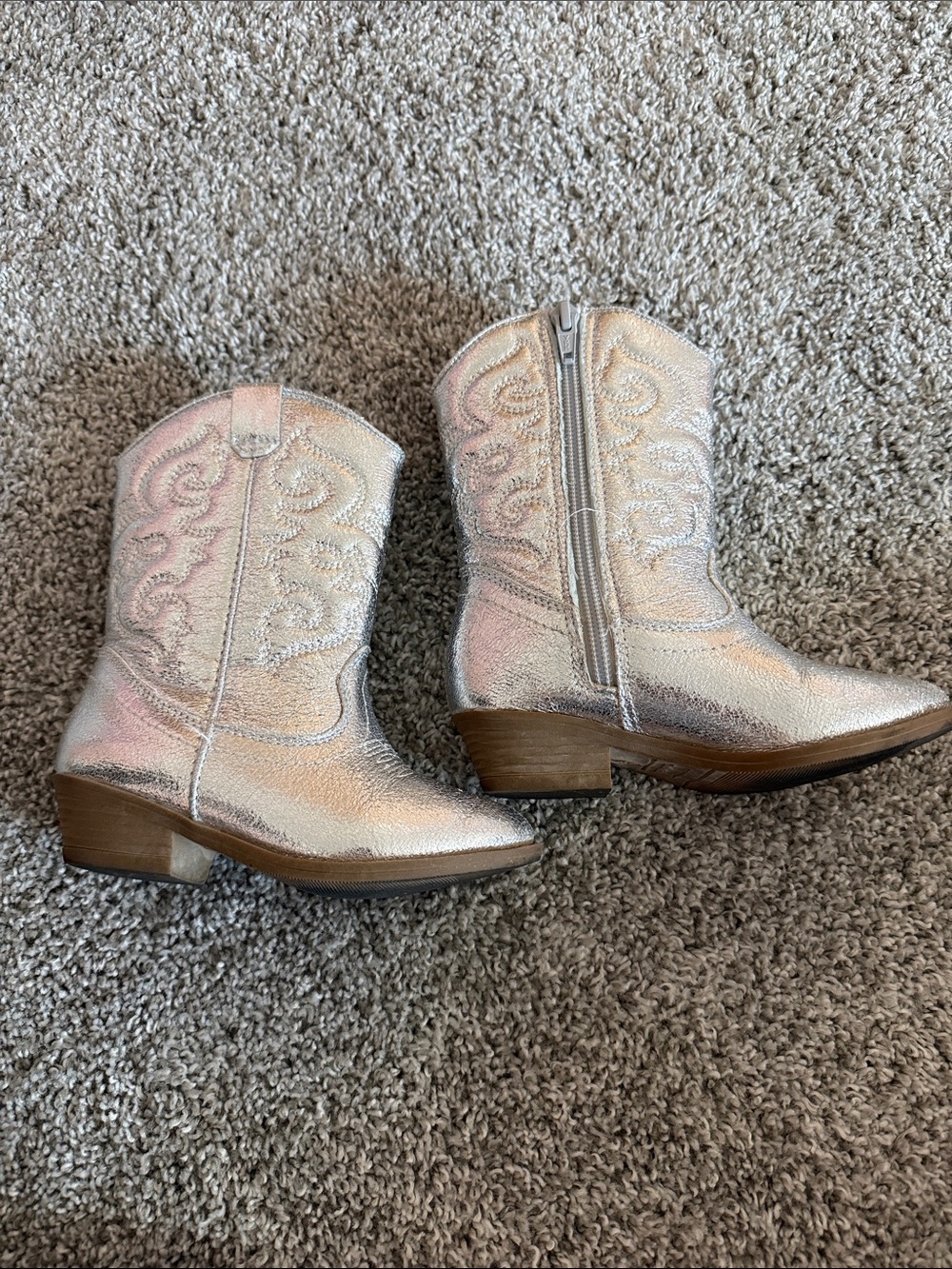 Kids Metallic Silver Cowboy Boots with Side Zip